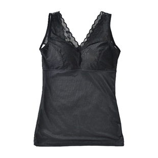 培尔迷4977女士保暖背心V领收腹美体带胸垫蕾丝肩带秋冬保暖半截