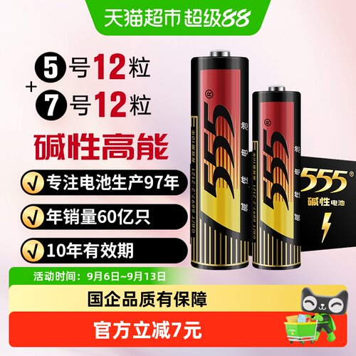 555碱性电池双重安全保护24只