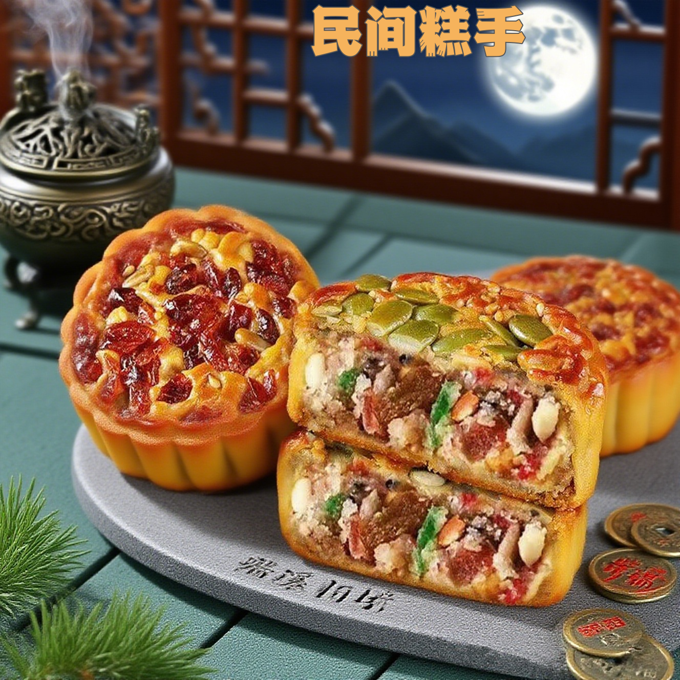 民间好吃糕手果仁五仁月饼老式传统月饼独立包装厂家香甜中秋月饼