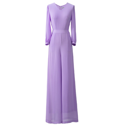 紫色领雪纺连体裤夏长款套装气质