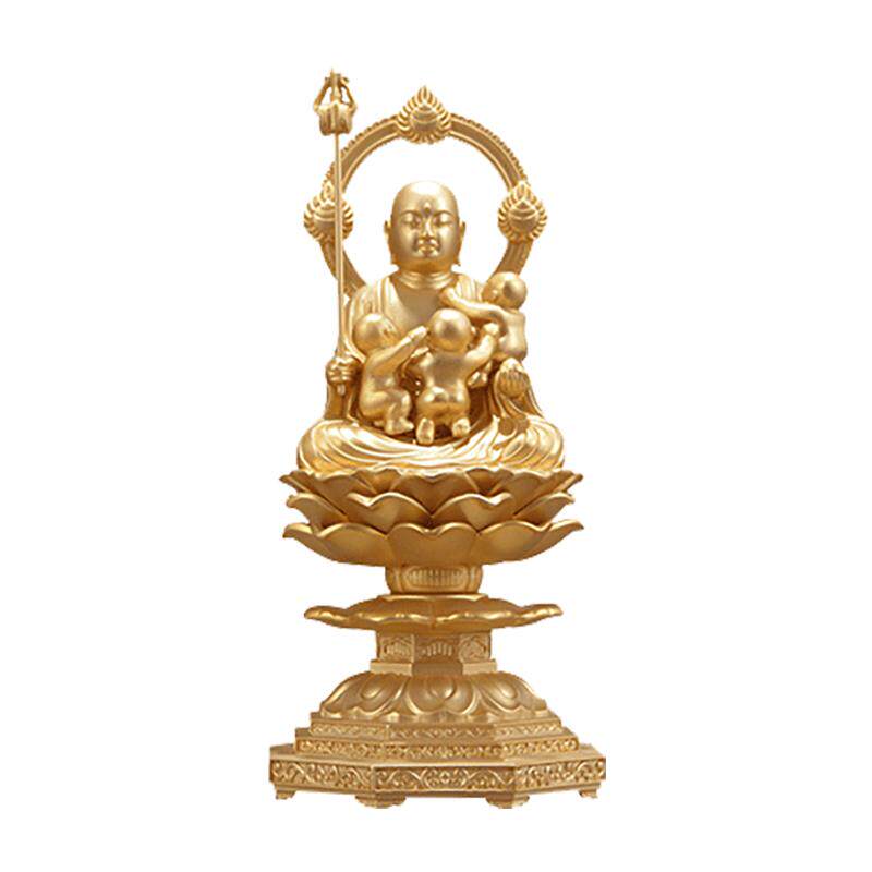 日本高冈铜器 秀雲作 24k 地藏王 地藏菩萨佛像 座像摆件黄铜烟波
