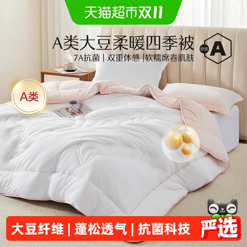 水星家纺A类抗菌大豆纤维被加厚冬被抑菌单双人二合一被被芯