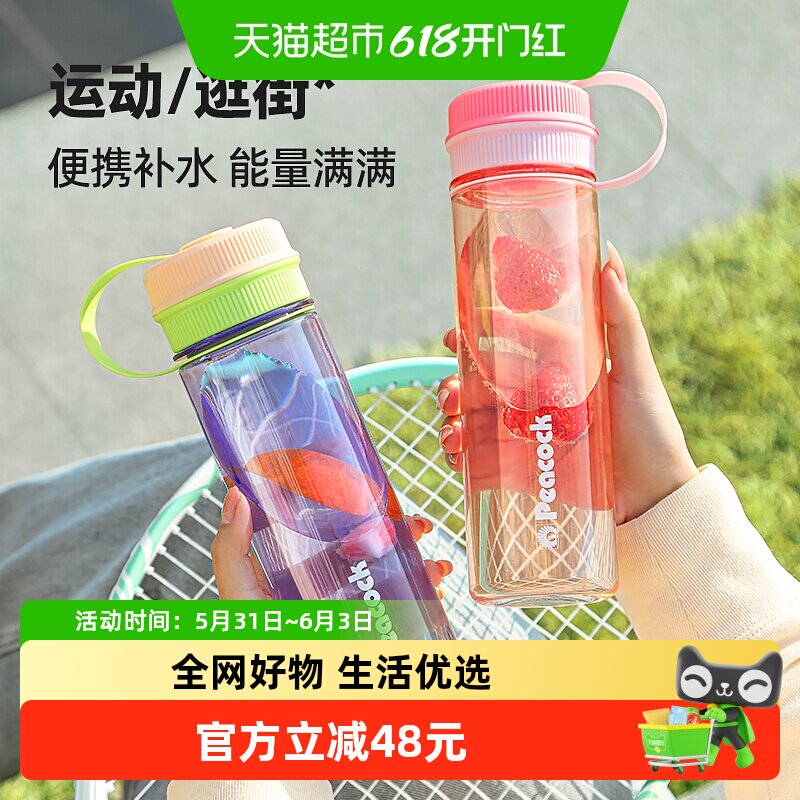 日本孔雀peacock水杯随身杯男女便携提手Tritan大容量运动杯冷饮