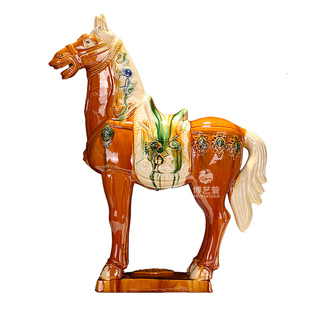 博艺萱唐三彩贴花将军马家居装饰品招财马陶瓷马摆件公司开业礼品