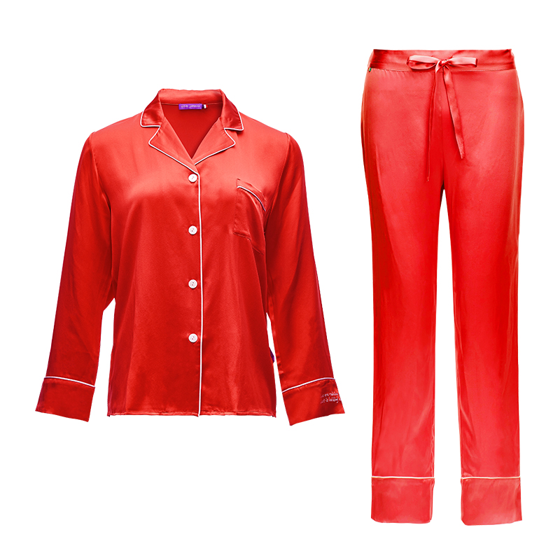 soie jardin0#情诗经典法式桑蚕丝袖口刺绣春秋女丝绸家居服套装