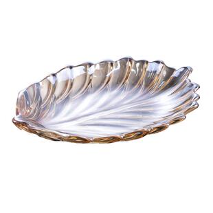 轻奢结婚客厅叶子果盘欧式彩色平盘水晶玻璃水果盘糖果盘家用树叶