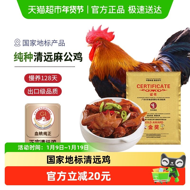 天农纯种清远鸡散养128天供港公鸡谷饲土鸡肉走地鸡新鲜火锅鸡煲