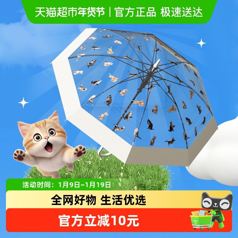 天玮伞业日系网红氛围感透明雨伞猫狗萌趣伞高颜值男女长柄伞