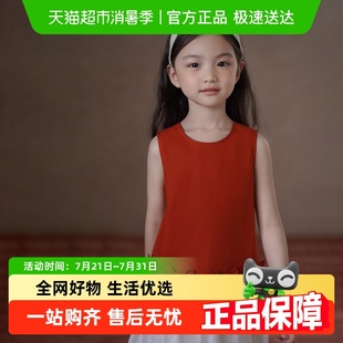哈齿童装 儿童无袖 衬衫 亲肤全棉上衣女童红色背心甜美蝴蝶结夏装