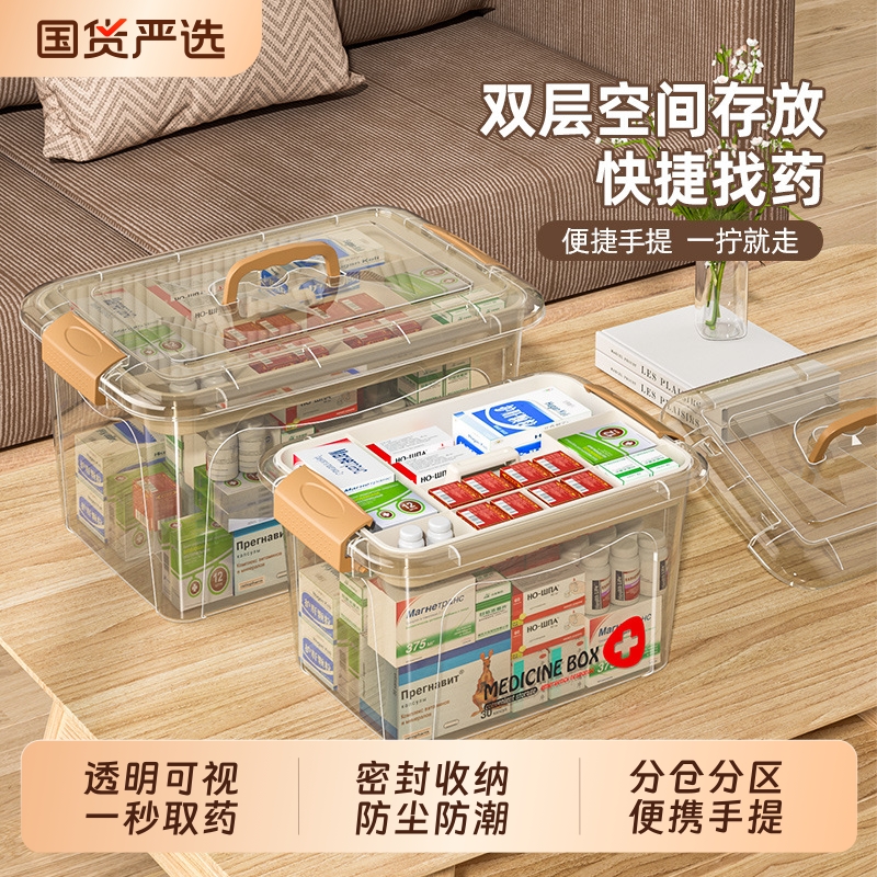 多层大容量家庭药品家用医药箱急救透明便携式分类收纳小药箱手提