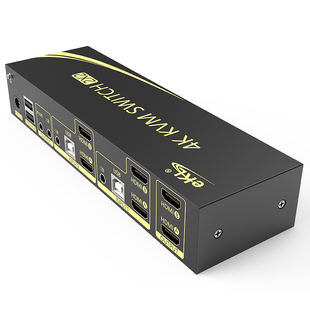 EKL-212HK HDMI KVM切换器2进2出1出 高清双屏扩展双通道切换器4K60HZ 自动扫描遥控/热键/鼠标切换 双显示器