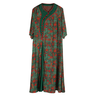 改良版仿香云纱连衣裙中长款旗袍