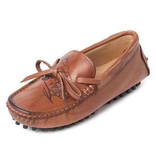 高端定制男童豆豆鞋春秋款个性创意头层牛皮英伦复古中大童皮鞋子