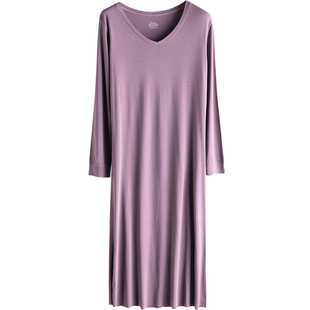 莫代尔睡衣女士长袖睡裙春秋薄款连体孕妇长款家居服连衣裙可外穿