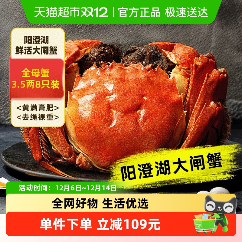 澄方圆阳澄湖全母3.5两8只大闸蟹