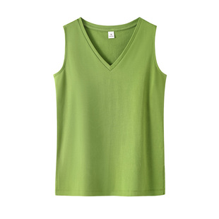 牛油果绿色v领无袖t恤女夏季外穿大码纯棉小背心打底内搭上衣新款