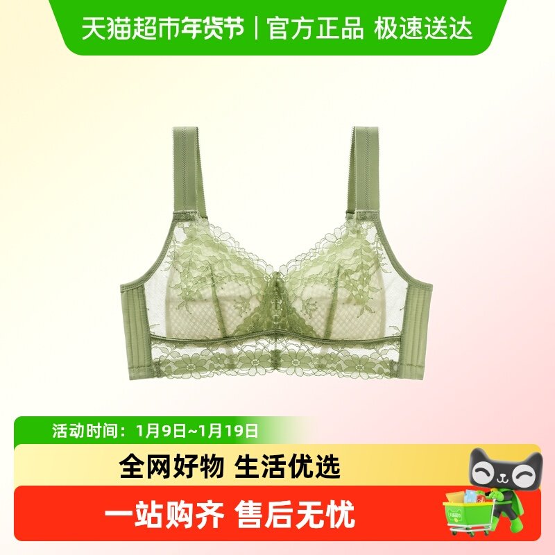 芬腾女士内衣大胸显小薄款性感蕾丝上托防下垂文胸聚拢收副乳胸罩