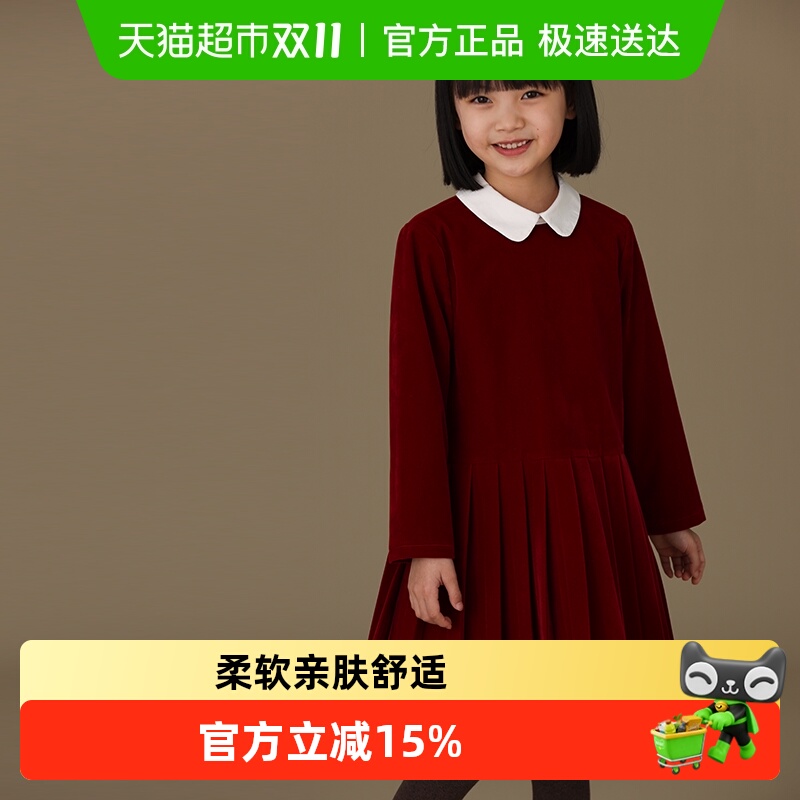 哈齿百褶冬季圣诞红连衣裙