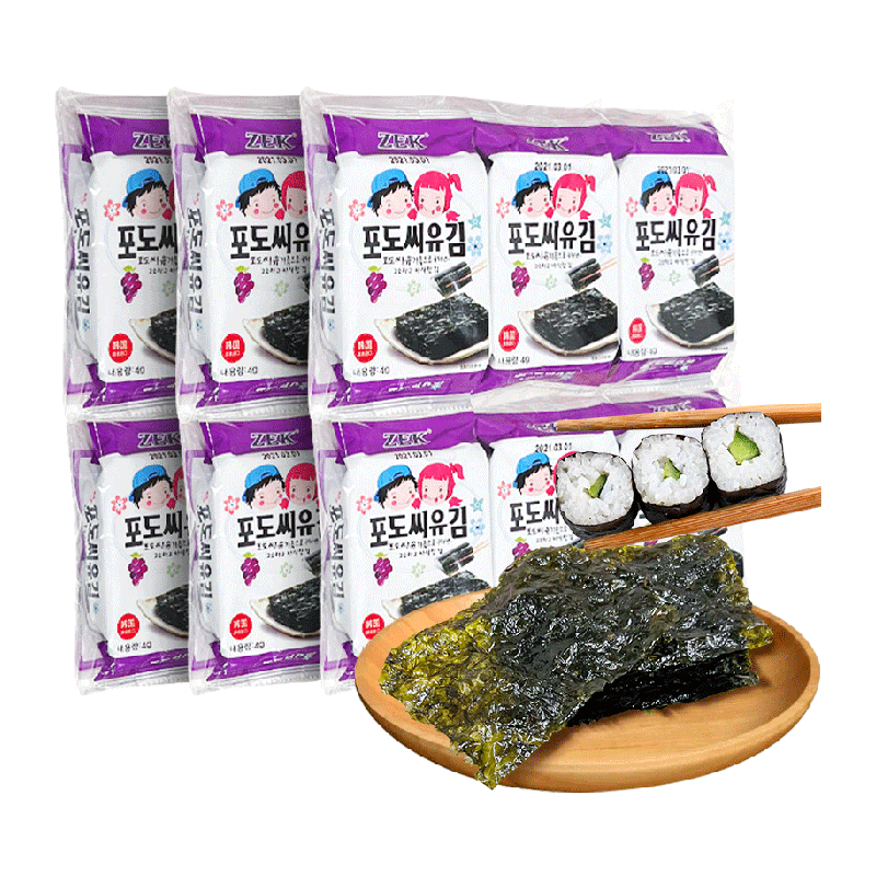 ZEK葡萄籽海苔4g*18包紫菜包饭即食儿童进口韩国休闲即食小食零食