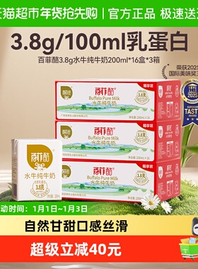 百菲酪3.8g水牛纯牛奶200ml*48盒儿童学生奶成长营养水牛奶广西