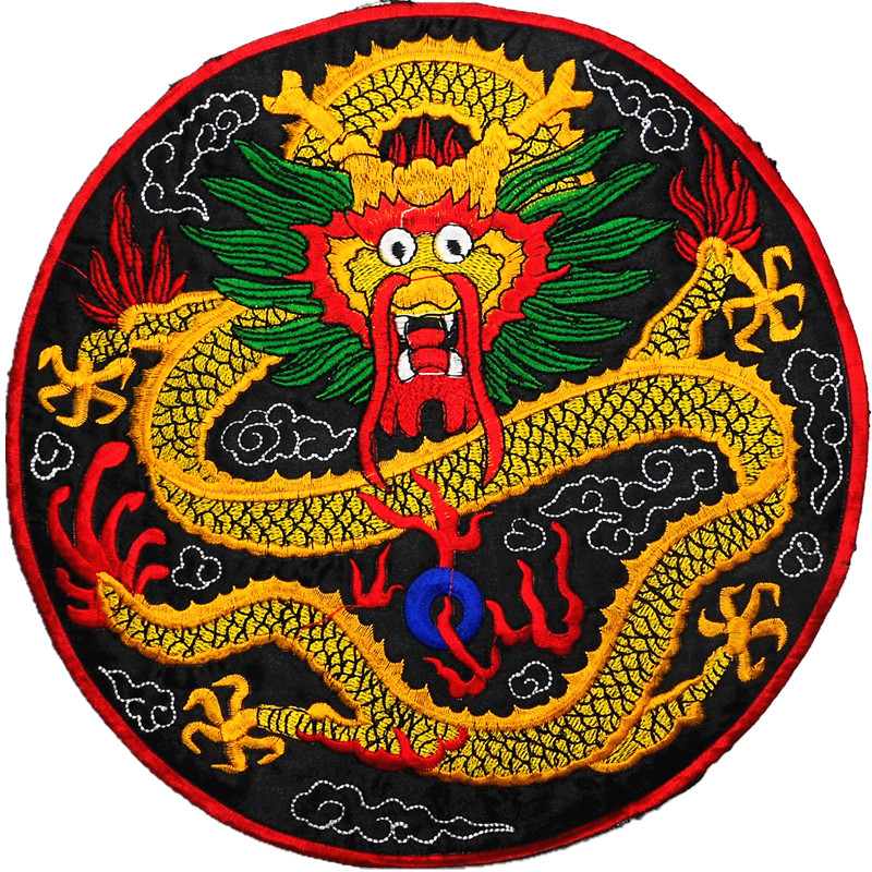 舞台舞蹈用品服装辅料民族服饰中国风刺绣烫花背带胶圆形祥龙布贴