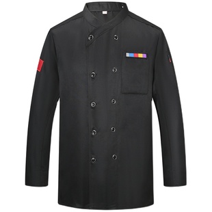 厨师工作服长袖短袖厨衣黑白红厨房餐饮厨师服夏季冬季薄厚款男女