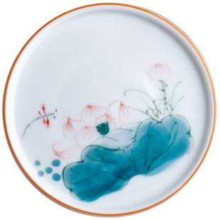 器氏 手绘青莲杯垫家用创意陶瓷杯托复古隔热防滑茶杯垫茶具配件