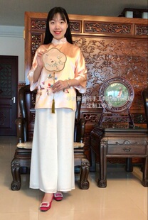 精巧双面绣~真丝手绣宫扇团扇复古工艺木柄舞蹈圆扇子特色礼品收