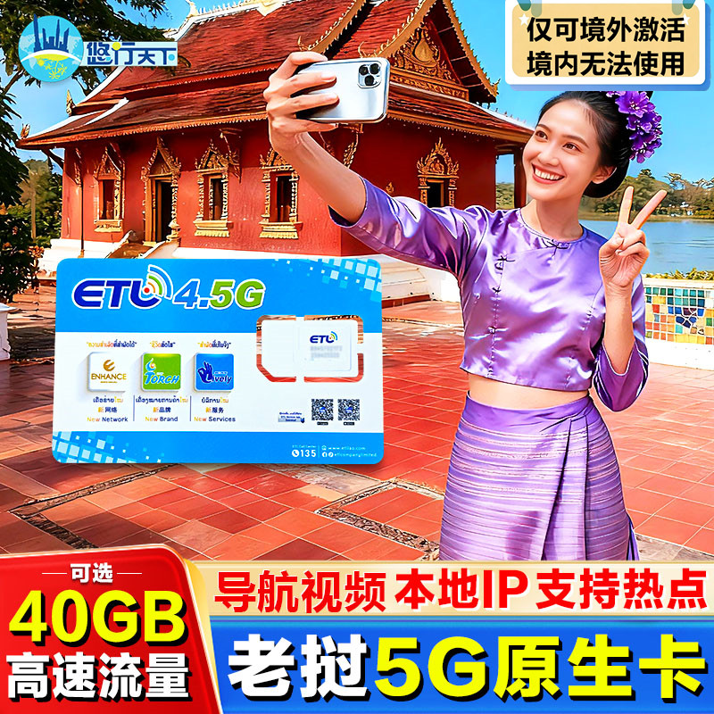 老挝本土电话卡ETL原生5G/4G高速流量卡万象琅勃境外旅游手机上网图片