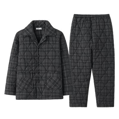 纯棉夹棉睡衣秋冬季格子保暖加厚