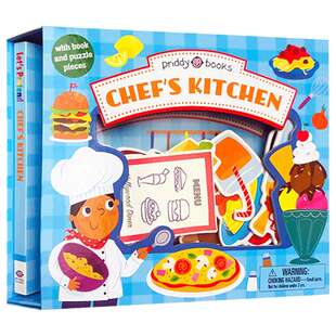 Let's Pretend Chef's Kitchen 英文原版 小小角色扮演家 厨房 亲子互动拼图纸板书 厨师儿童启蒙认知 动手操作互动游戏书 英文版
