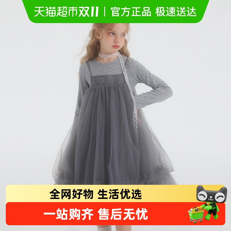 植木童装 儿童裙子2025秋冬新款中大童吊带网纱连衣裙女童连衣裙