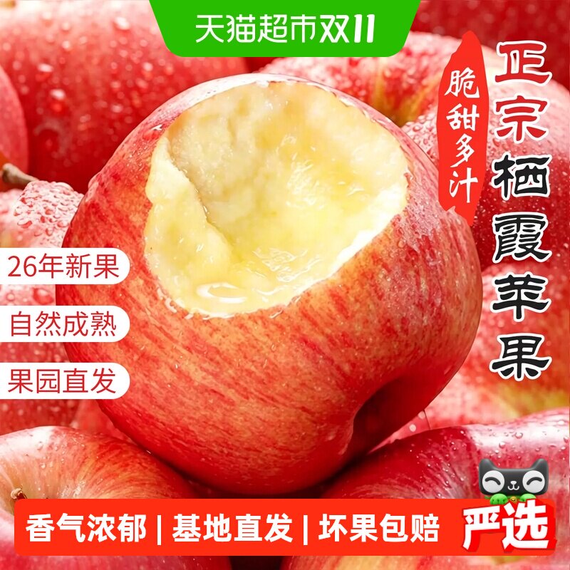 于甄鲜正宗山东烟台苹果当季应季红富士新鲜苹果脆甜多汁基地直发