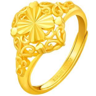 赛菲尔黄金足金999.9戒指四叶草车花时气质女戒活口足金戒指送礼