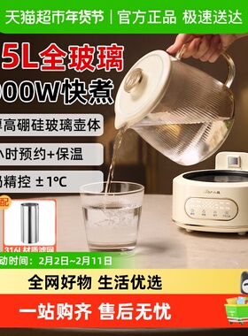 小熊养生壶全玻璃高硼硅炖煮一体纯玻璃煮茶壶家用烧水壶2025新款