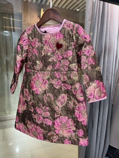 外单童装春秋冬款连衣裙 粉红色彩丝立体花朵长袖连衣裙