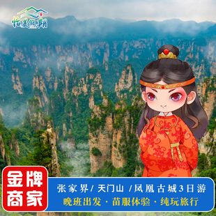 下午高铁长沙张家界旅游纯玩3天2晚森林公园天门山凤凰古城跟团游
