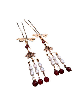 原创蜻蜓带流苏可拆卸小钗头饰