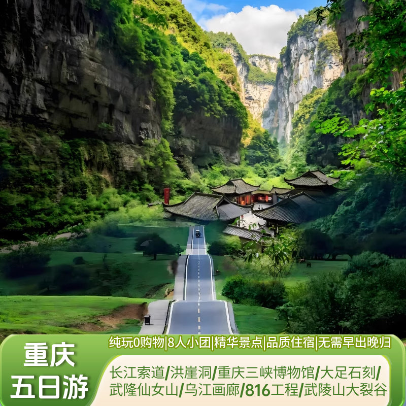 重庆旅游5天4晚8人小团-纯玩0购物-洪崖洞大足石刻武隆天坑仙女山