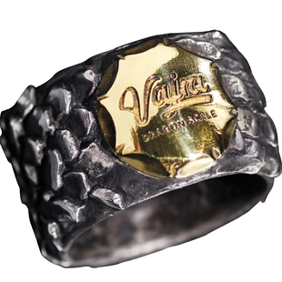 跋折罗VAJRA原创 龙鳞 手工纯银戒指22K点金粗犷复古指环重磅银饰