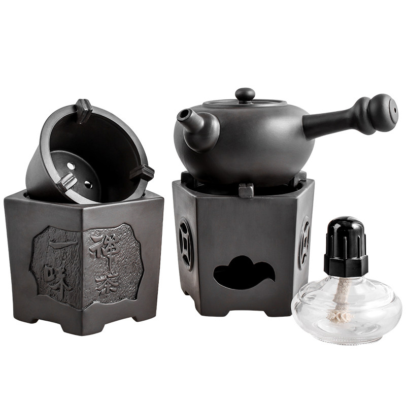 紫砂酒精养生壶侧把蜡烛台茶炉
