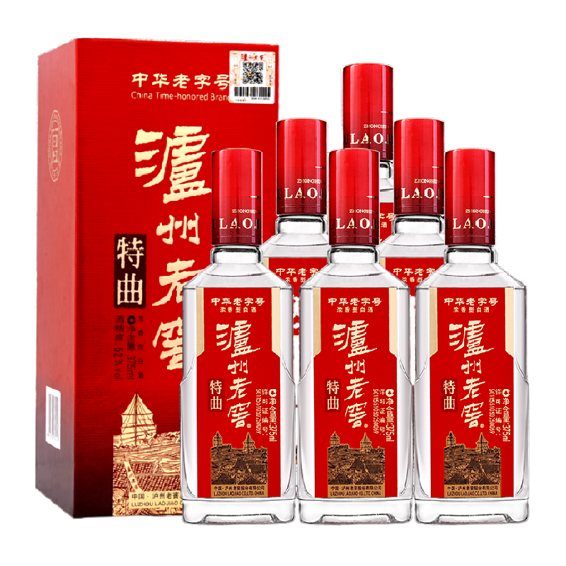泸州老窖特曲52度375ml*6盒浓香型国产白酒整箱礼盒送礼婚宴高档