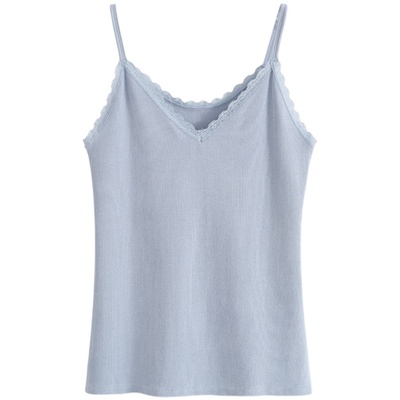 紧身吊带背心v花边大码螺纹