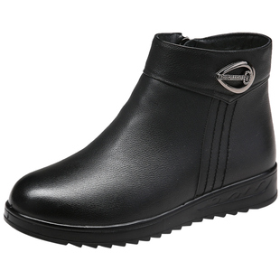 蜘蛛王老人棉鞋女羊毛冬款真皮加厚保暖中老年人妈妈棉鞋防滑短靴