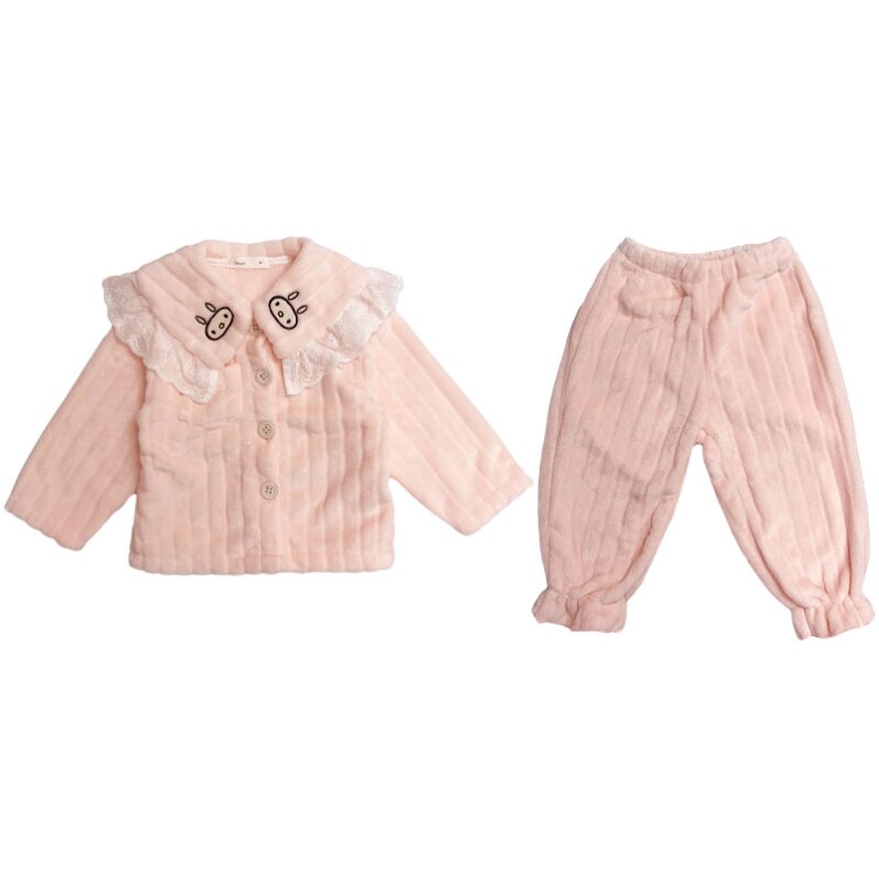 儿童睡衣秋冬季加厚款珊瑚绒女童套装小女孩宝宝公主法兰绒家居服