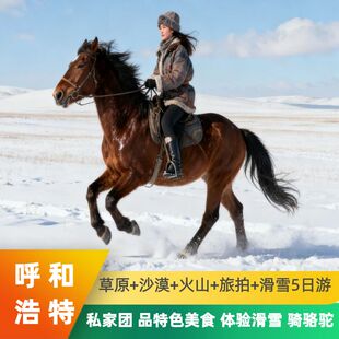 内蒙古呼和浩特旅游响沙湾沙漠辉腾草原火山太伟滑雪旅拍5日游
