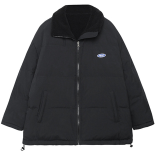 omont蛋挞家 复古宽松正反两穿翻领仿羊羔毛外套羽绒服女保暖秋冬