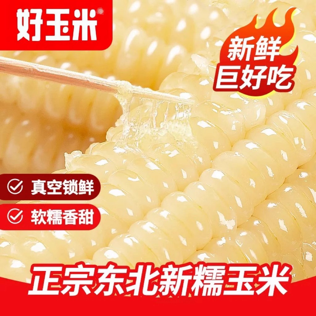 东北白糯玉米甜糯粘玉米棒真空包装黏玉米新鲜粗粮代餐非即食玉米