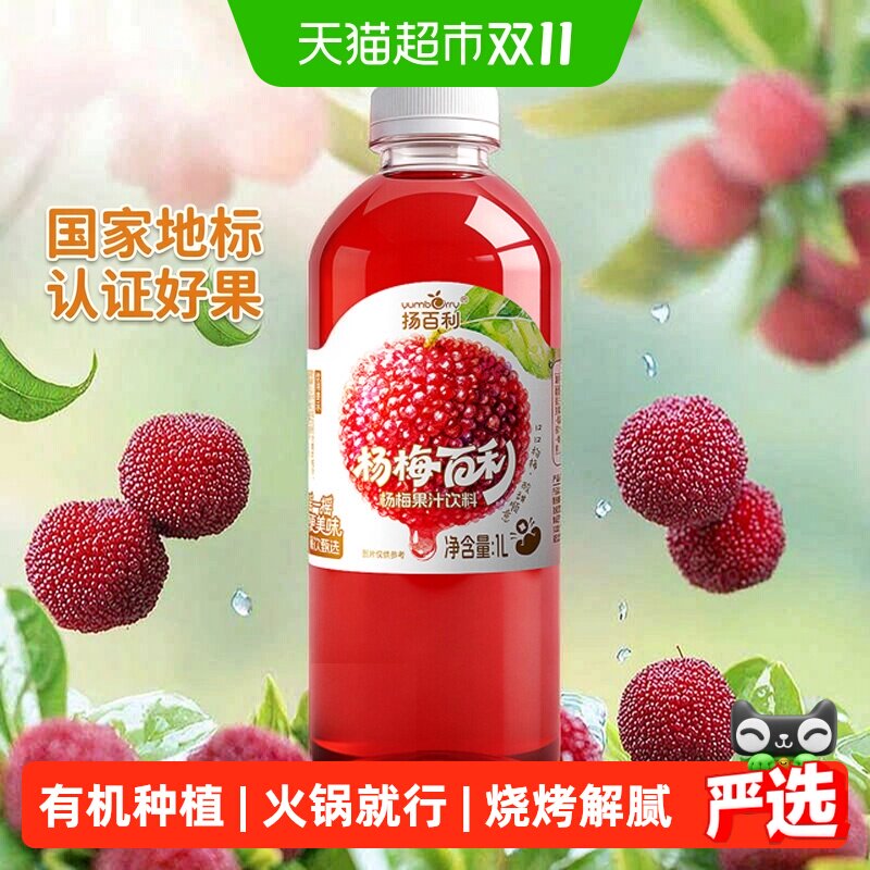 扬百利仙居杨梅汁饮料1L*1瓶夏日解暑果蔬汁酸梅汤冰镇果汁解腻