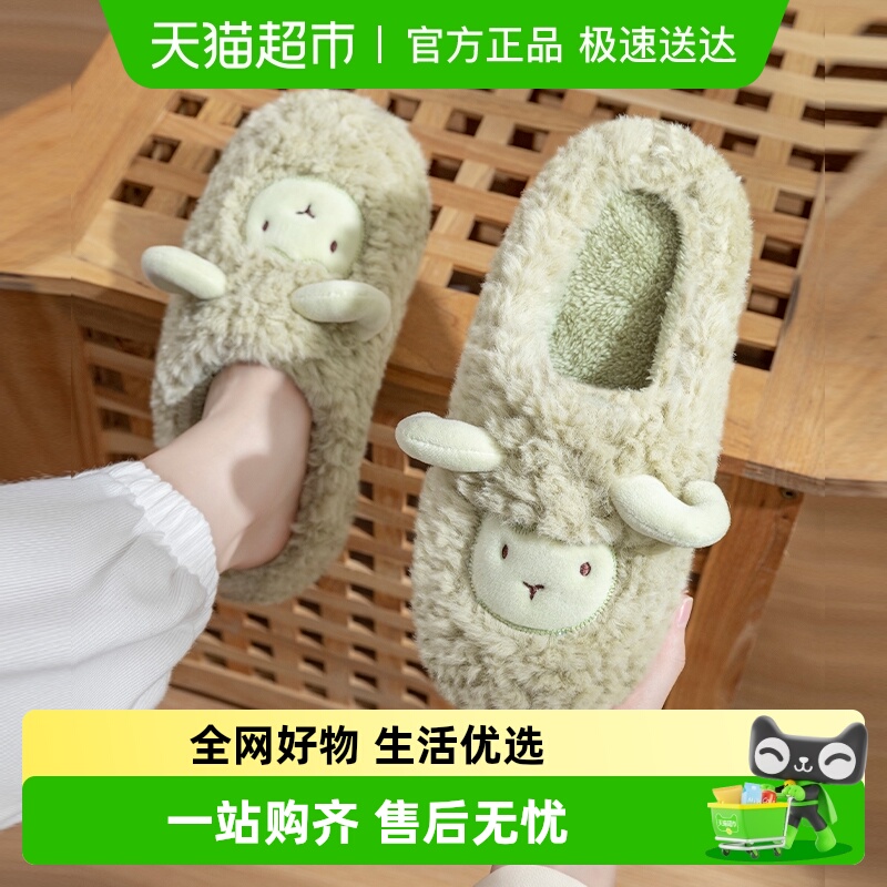 利达妮可爱女毛绒保暖居家棉拖鞋